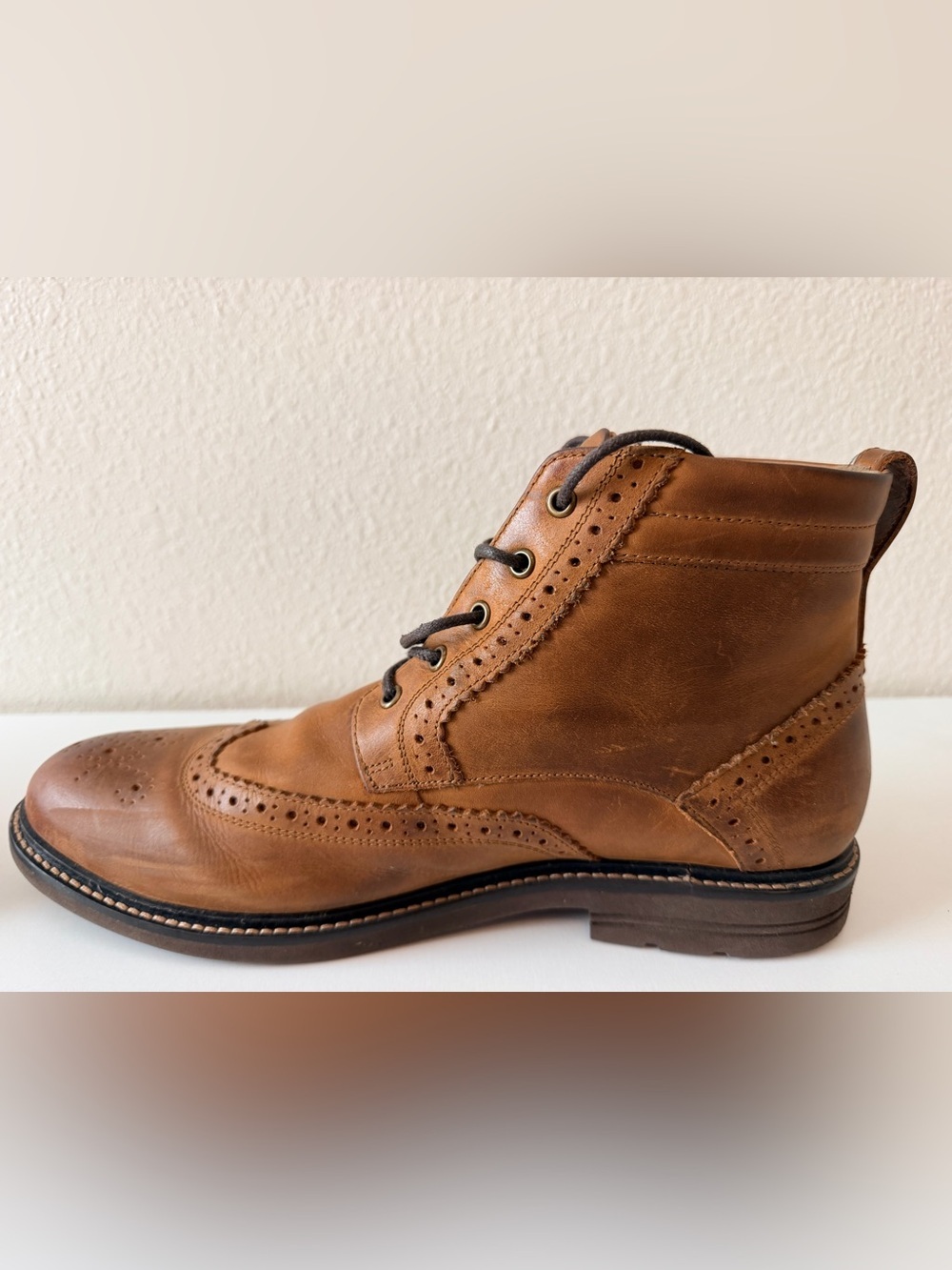 Nunn Bush Odell II Men’s 11 Tan Crazy Horse Leather Wingtip Boots - Picture 10 of 12